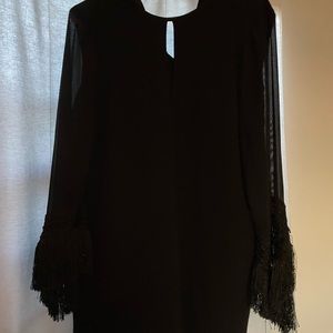 Black Mini Dress with Fringe Long Sleeves
